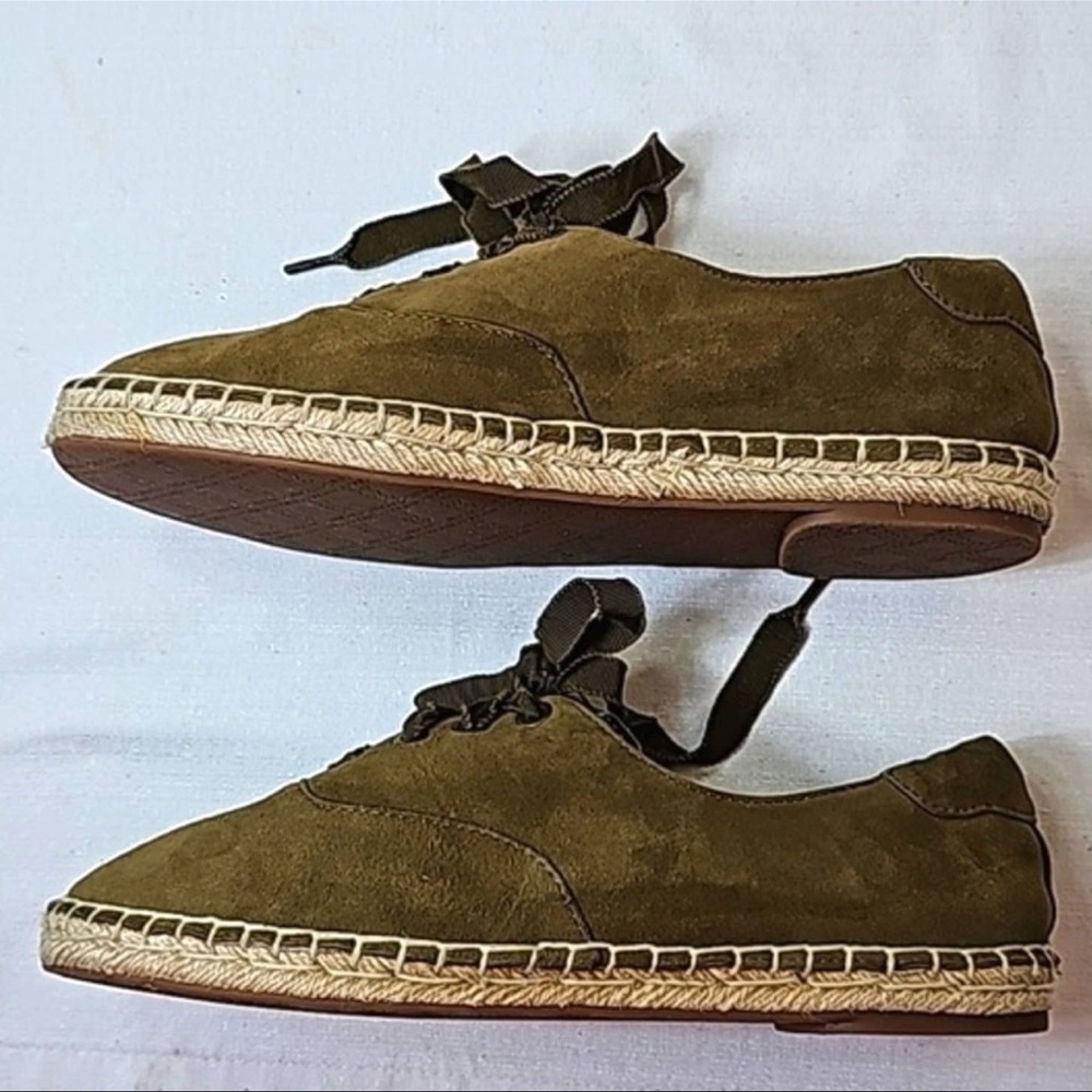 Vionic Suede Lace-Up Espadrilles Sandy Olive - Picture 9 of 12
